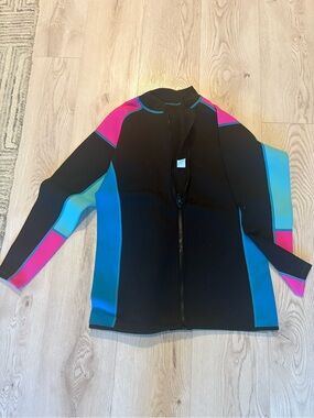 REALON 3XL Black Neoprene Zip Front Swim top wetsuit Jacket NIP